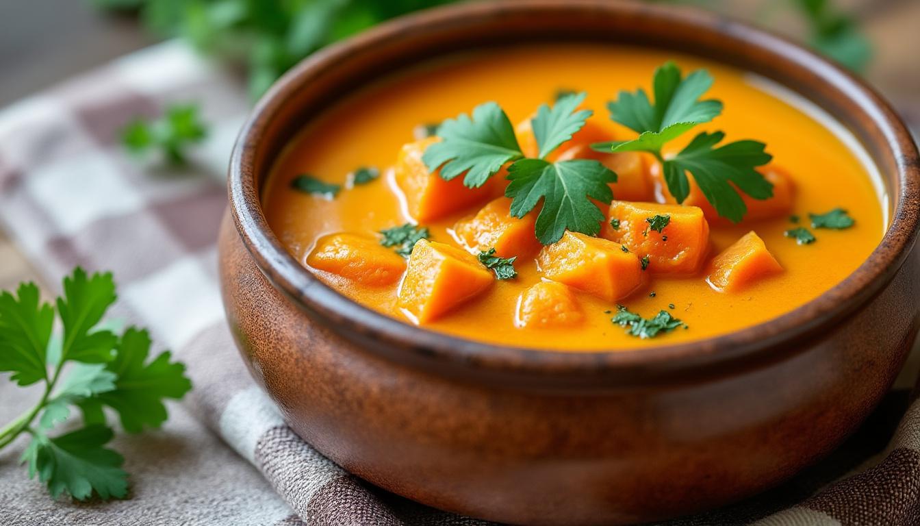 découvrez notre recette onctueuse de soupe de patate douce et carotte, parfaite pour se réchauffer et savourer un plat sain et réconfortant.