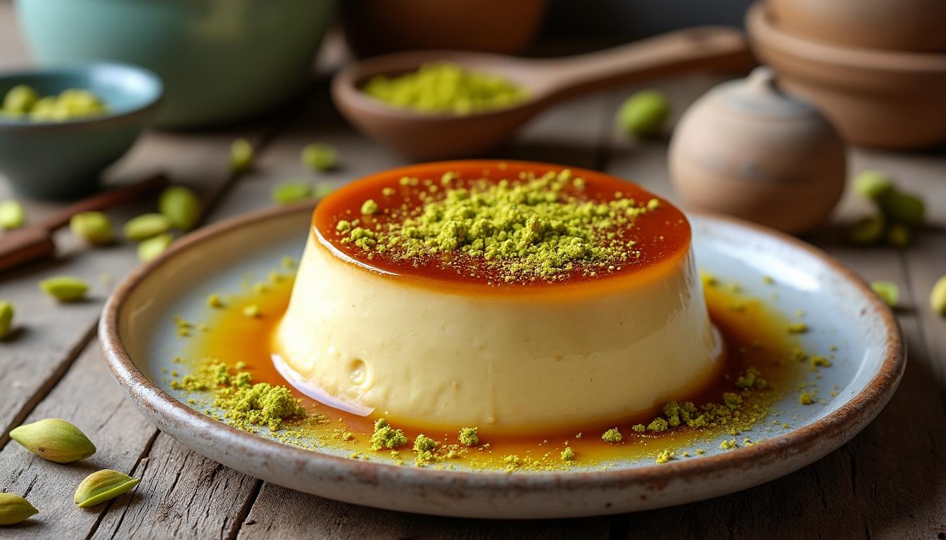 découvrez notre recette facile et délicieuse de flan à la pistache maison, un dessert crémeux et parfumé qui ravira vos papilles.
