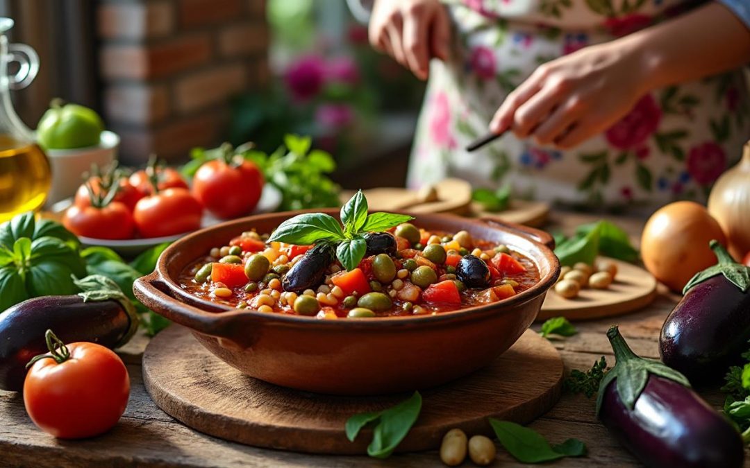 découvrez la recette authentique de la caponata sicilienne, un plat traditionnel préparé selon les secrets de ma grand-mère pour un goût inoubliable.
