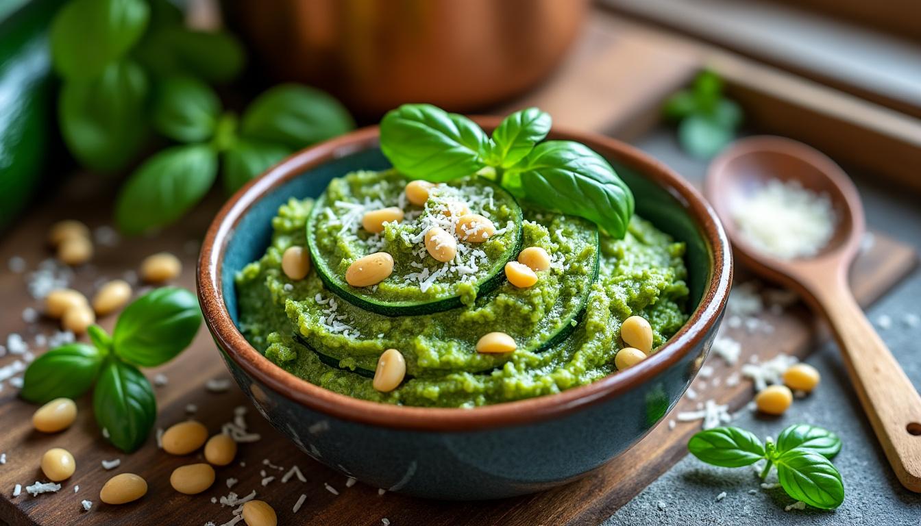 découvrez une recette simple et savoureuse de pesto de courgettes, parfaite pour accompagner vos pâtes, salades ou apéritifs estivaux.