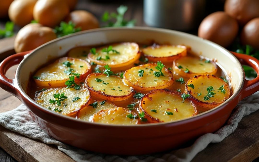 découvrez la recette traditionnelle des pommes de terre sarladaises au four, croustillantes et parfumées à l'ail et au persil, pour un accompagnement savoureux et simple à préparer.