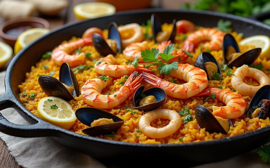découvrez notre recette authentique de paella aux fruits de mer, savoureuse et facile à préparer pour un repas convivial et délicieux.