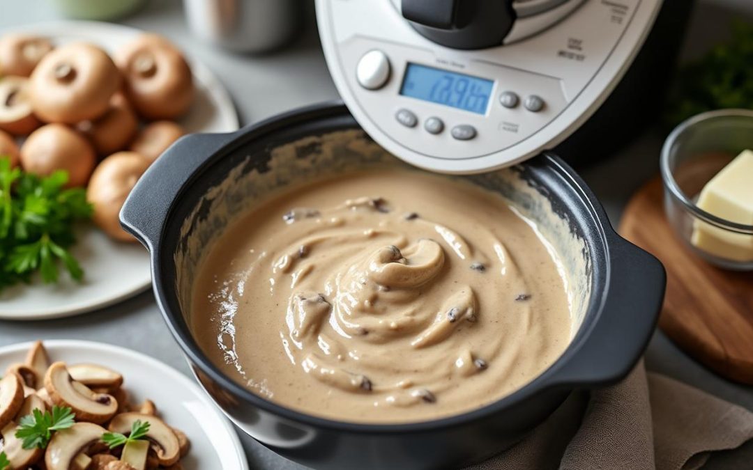 découvrez une recette facile et rapide de sauce aux champignons préparée avec votre thermomix, idéale pour accompagner viandes et pâtes.