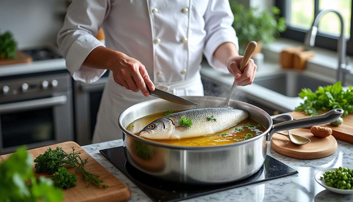 Temps de cuisson du poisson au court-bouillon 1 découvrez le temps de cuisson idéal du poisson au court-bouillon pour une chair tendre et savoureuse, ainsi que des conseils pour réussir cette cuisson délicate.